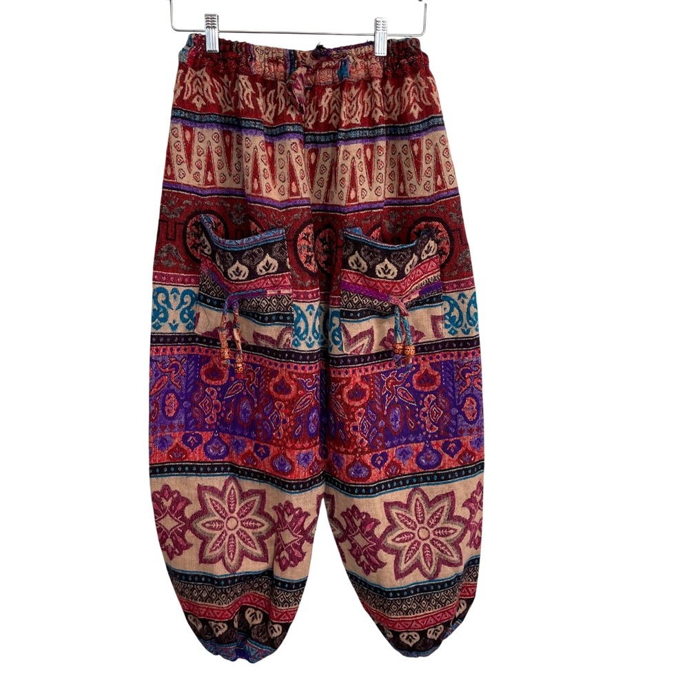 Bohemian Harem Pants Red Purple Woven Geometric Floral Elephant Festival Joggers